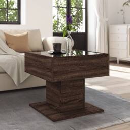 Berkfield Home Coffee Table with LED Brown Oak 50x50x45 cm Engineered Wood - Size: 50 x 50 x 45 cm - thumbnail 4