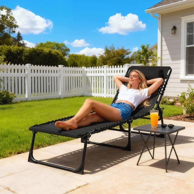 OUTSUNNY Folding Beach Chair Chaise Lounge 4 Adjustable Positions in Jet Black - image 1