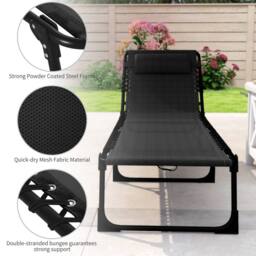 OUTSUNNY Folding Beach Chair Chaise Lounge 4 Adjustable Positions in Jet Black - thumbnail 6