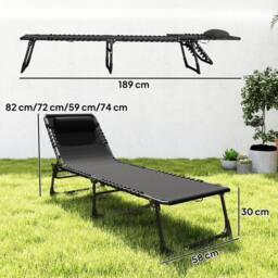 OUTSUNNY Folding Beach Chair Chaise Lounge 4 Adjustable Positions in Jet Black - thumbnail 3