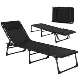 OUTSUNNY Folding Beach Chair Chaise Lounge 4 Adjustable Positions in Jet Black - thumbnail 2