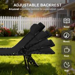 OUTSUNNY Folding Beach Chair Chaise Lounge 4 Adjustable Positions in Jet Black - thumbnail 4