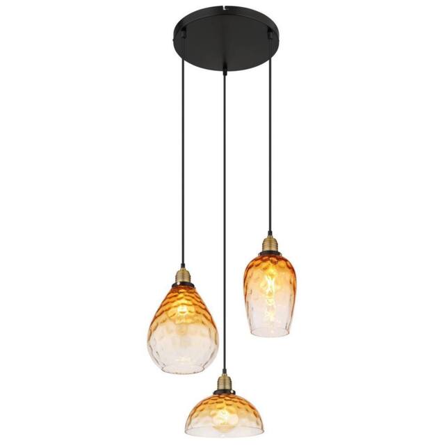 Netlighting Salvy Cluster Pendant Matt Black Amber Glass Shade 3x E27 - image 1
