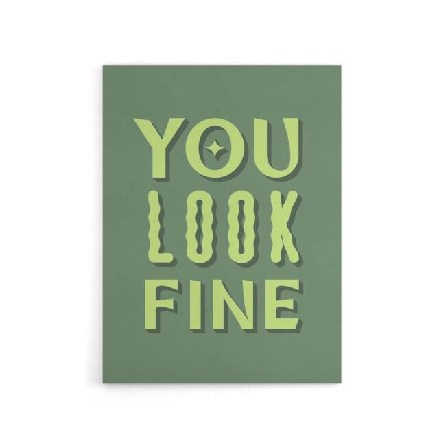 "Artery8 You Look Fine Sage Green Simple Cheeky Canvas Wall Art Print - Size: W24"" x H32""" - image 1