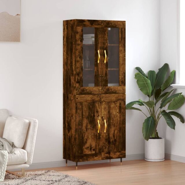 Berkfield Home Highboard Smoked Oak 69.5x34x180 cm Engineered Wood in Brown - image 1