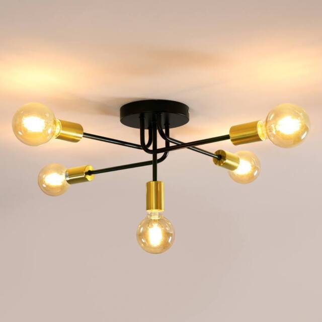 COMELY Sputnik Ceiling Lights, 5 Lights E27 Vintage Semi Flush Ceiling Lights in Black - image 1