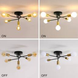 COMELY Sputnik Ceiling Lights, 5 Lights E27 Vintage Semi Flush Ceiling Lights in Black - thumbnail 5