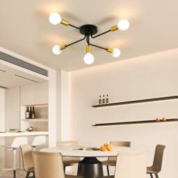 COMELY Sputnik Ceiling Lights, 5 Lights E27 Vintage Semi Flush Ceiling Lights in Black - thumbnail 3
