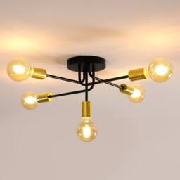 COMELY Sputnik Ceiling Lights, 5 Lights E27 Vintage Semi Flush Ceiling Lights in Black