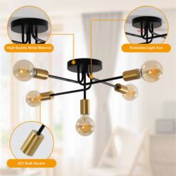 COMELY Sputnik Ceiling Lights, 5 Lights E27 Vintage Semi Flush Ceiling Lights in Black - thumbnail 7