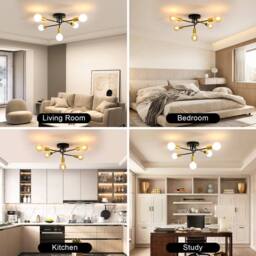 COMELY Sputnik Ceiling Lights, 5 Lights E27 Vintage Semi Flush Ceiling Lights in Black - thumbnail 4