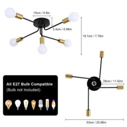 COMELY Sputnik Ceiling Lights, 5 Lights E27 Vintage Semi Flush Ceiling Lights in Black - thumbnail 6