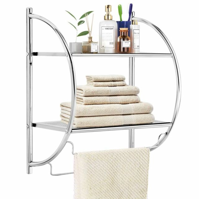 Gymax 2-Tier Wall Mount Bathroom Shelf Towel Bars Double Layer Toilet Rack in Silver - image 1