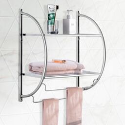 Gymax 2-Tier Wall Mount Bathroom Shelf Towel Bars Double Layer Toilet Rack in Silver - thumbnail 5