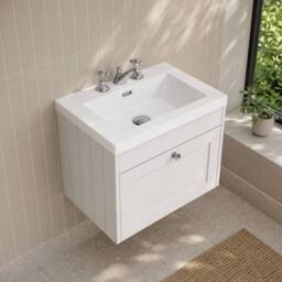 Balterley 600mm Wall Hung 1 Drawer Unit with Basin 3 Tap Hole - Satin White - thumbnail 3