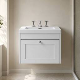 Balterley 600mm Wall Hung 1 Drawer Unit with Basin 3 Tap Hole - Satin White - thumbnail 6