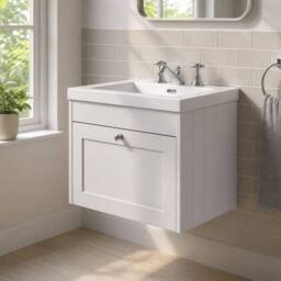 Balterley 600mm Wall Hung 1 Drawer Unit with Basin 3 Tap Hole - Satin White - thumbnail 4