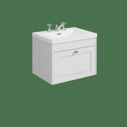 Balterley 600mm Wall Hung 1 Drawer Unit with Basin 3 Tap Hole - Satin White