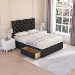Sloomy Mayfair Plush Velvet Memory Foam Bed Set With 4 Drawers, Mattress & Headboard in Black - Size: Double - thumbnail 2