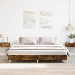 Berkfield Home Bed Frame No Mattress Smoked Oak 200x200 cm Engineered Wood in Brown - thumbnail 2