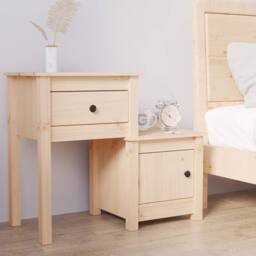 Berkfield Home Bedside Cabinet 79.5x38x65.5 cm Solid Wood Pine in Light Tan - thumbnail 2