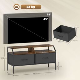 HOMCOM TV Stand Cabinet with 2 Foldable Drawers, Rustic Brown - Size: 90 cm x 35 cm - thumbnail 3