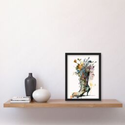 Artery8 Spring Wildflower Bouquet in High Heel Floral Boot Artwork Framed Wall Art Print A4 in Black - thumbnail 2
