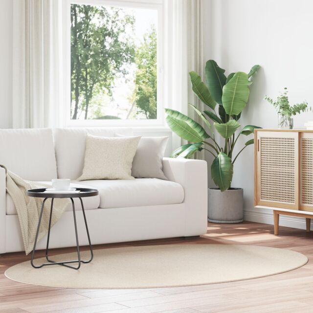 Berkfield Home Rugs Beige Polyester 140 x 200 cm Non-slip Area Rugs Oval - Size: Medium - image 1