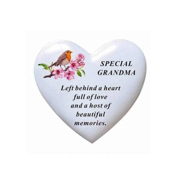 David Fischhoff White Graveside Memorial Heart Robin Ornament Plaque Grandma - image 1