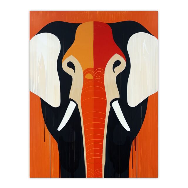 "Artery8 Elephant Orange White Black Graphic Design Wall Art Print - Size: W18"" x H24""" - image 1