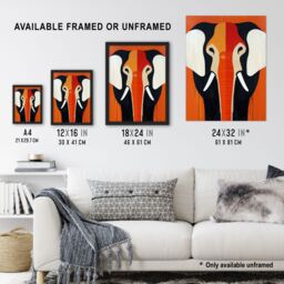 "Artery8 Elephant Orange White Black Graphic Design Wall Art Print - Size: W18"" x H24""" - thumbnail 3