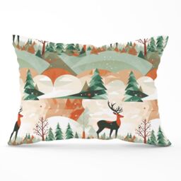 Warren Reed - Designer Reindeer On A Snowy Landscape Pattern Cushions in Green - Size: 60 cm x 60 cm - thumbnail 1