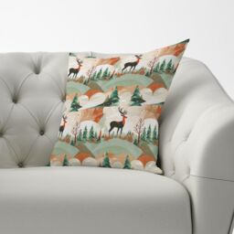 Warren Reed - Designer Reindeer On A Snowy Landscape Pattern Cushions in Green - Size: 60 cm x 60 cm - thumbnail 2