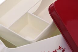 Orsina Distinctive Housekeeper Box, Cream Storage Box With Red Accent, Cleaner Box For Bathroom Cleaning Products - thumbnail 4