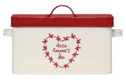 Orsina Distinctive Housekeeper Box, Cream Storage Box With Red Accent, Cleaner Box For Bathroom Cleaning Products