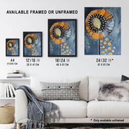 Artery8 Abstract Dandelion Orange Blue Floral Folk Art Framed Art Print - Size: A4 - thumbnail 3