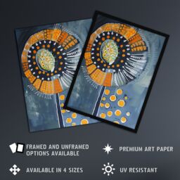 Artery8 Abstract Dandelion Orange Blue Floral Folk Art Framed Art Print - Size: A4 - thumbnail 2