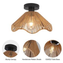NIVOR 1 Light Rattan Flush Mount Ceiling Lamp E27 in Brown - thumbnail 7