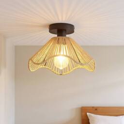 NIVOR 1 Light Rattan Flush Mount Ceiling Lamp E27 in Brown - thumbnail 1