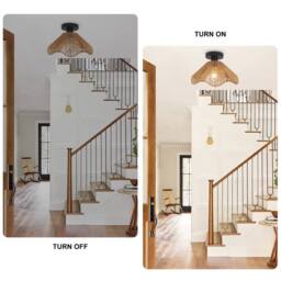NIVOR 1 Light Rattan Flush Mount Ceiling Lamp E27 in Brown - thumbnail 3