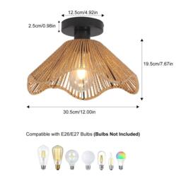 NIVOR 1 Light Rattan Flush Mount Ceiling Lamp E27 in Brown - thumbnail 2