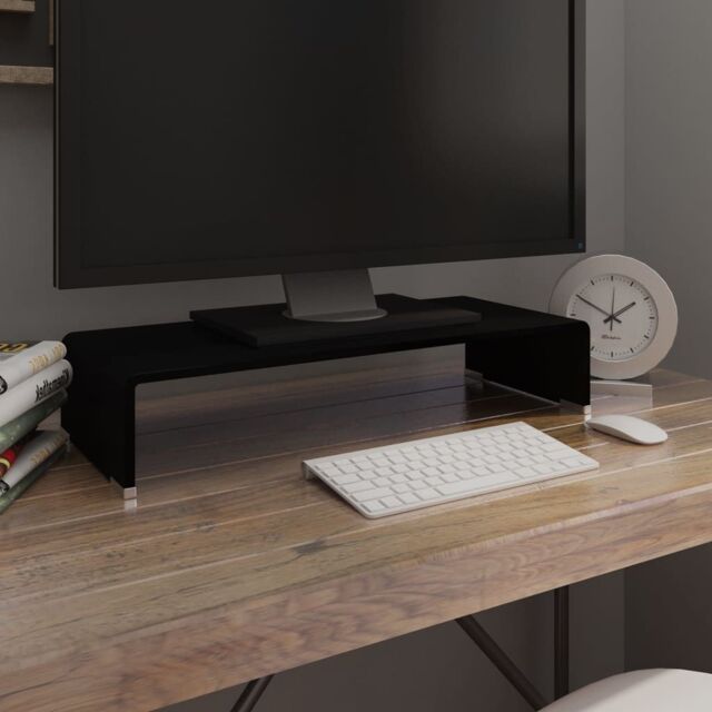 Berkfield Home TV Stand/Monitor Riser Glass Black 60x25x11 cm - Size: 60 x 25 x 11 cm - image 1
