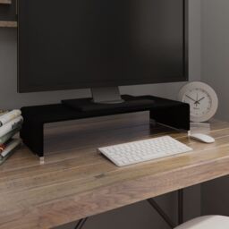 Berkfield Home TV Stand/Monitor Riser Glass Black 60x25x11 cm - Size: 60 x 25 x 11 cm