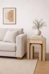 IH Design Baffins Mango Wooden Nest of 2 Tables with Drawer in Light Brown