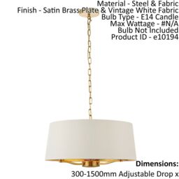 Loops Ceiling Pendant Light Satin Brass & Vintage White Fabric 3 x 40W E14 e10194 - thumbnail 2