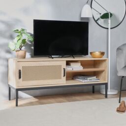 "VonHaus Lena Rattan Sliding Door Up to 55"" TV Unit in Brown"