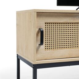 "VonHaus Lena Rattan Sliding Door Up to 55"" TV Unit in Brown" - thumbnail 6