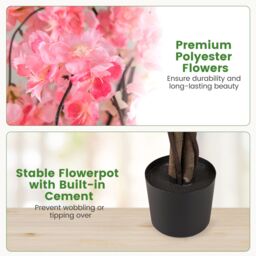Gymax 163CM Tall Artificial Cherry Blossom Tree in Nursery Pot Pink Flower - thumbnail 8