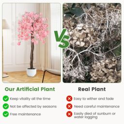 Gymax 163CM Tall Artificial Cherry Blossom Tree in Nursery Pot Pink Flower - thumbnail 5