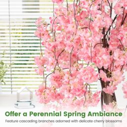 Gymax 163CM Tall Artificial Cherry Blossom Tree in Nursery Pot Pink Flower - thumbnail 7